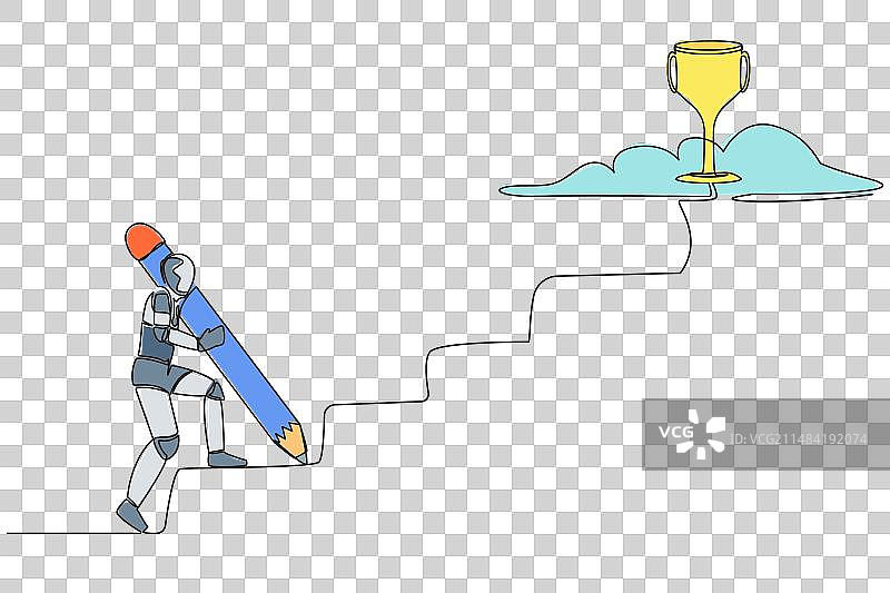 使用工具的机器人单线连续画图片素材