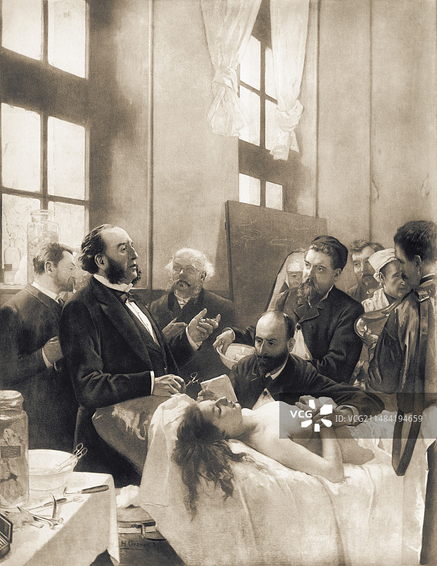 19世纪80年代展示动脉夹闭的Pean图片素材