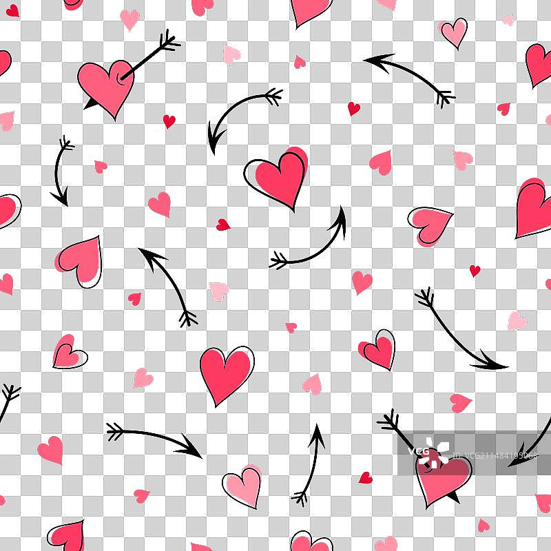 红色爱心和丘比特之箭无缝图案图片素材