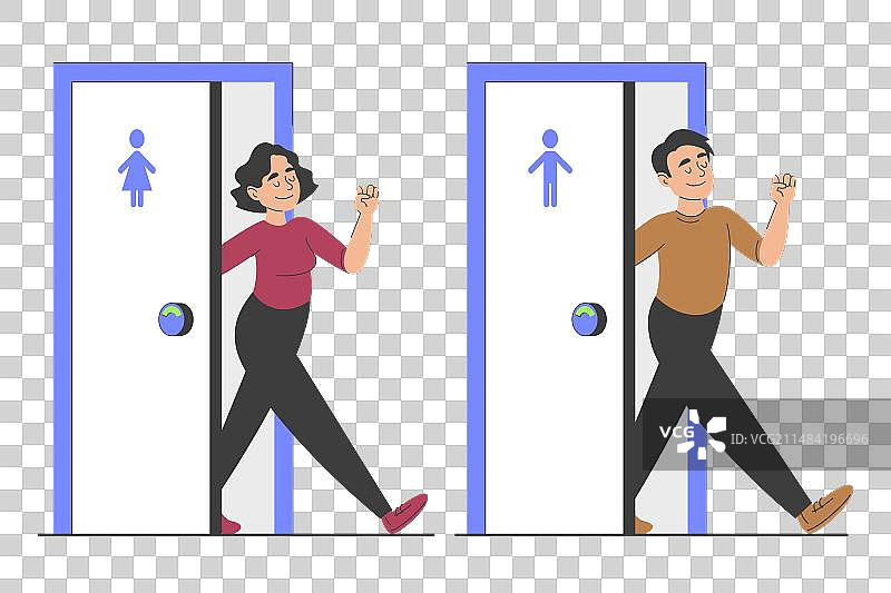 快乐的人走出公共卫生间图片素材