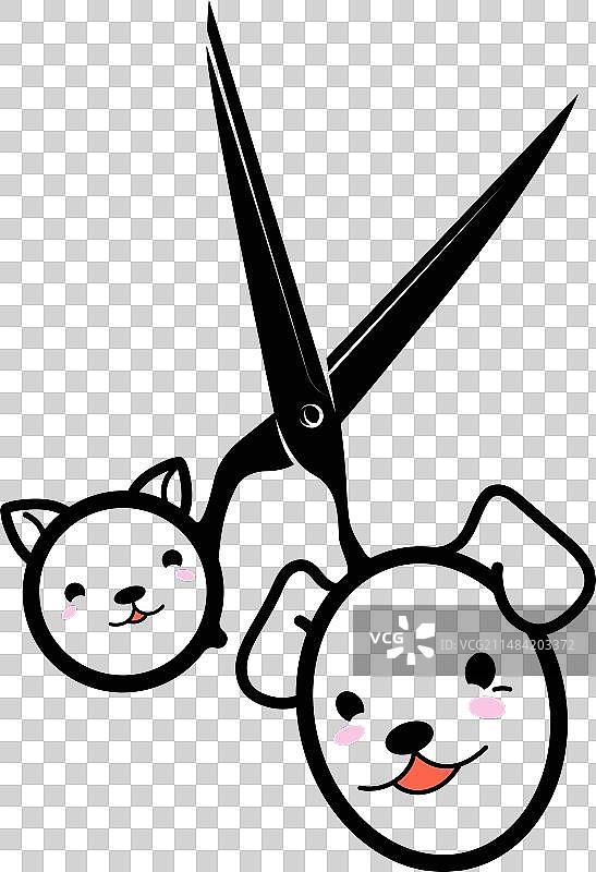 宠物美容剪刀与猫狗萌脸图片素材