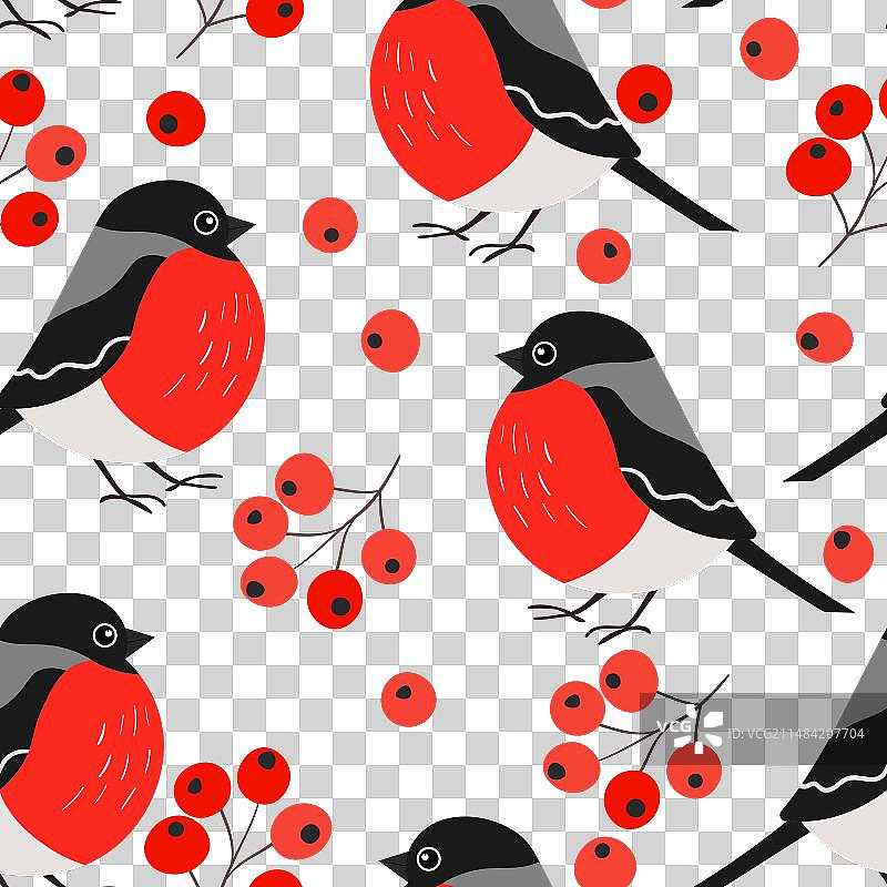 趣味彩色红腹灰雀无缝图案图片素材