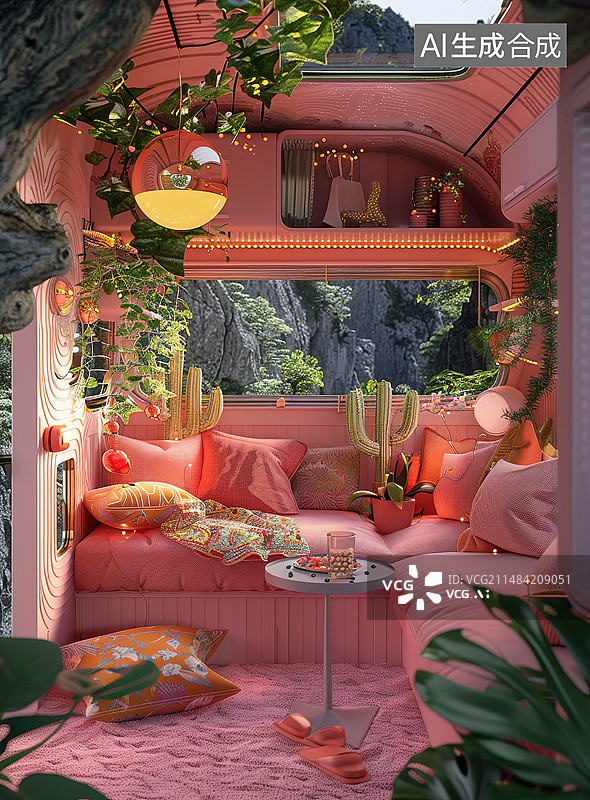 【AI数字艺术】自驾游 房车内部场景图片素材