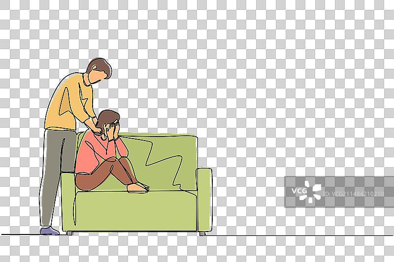 男人给予支持的连续单线画图片素材