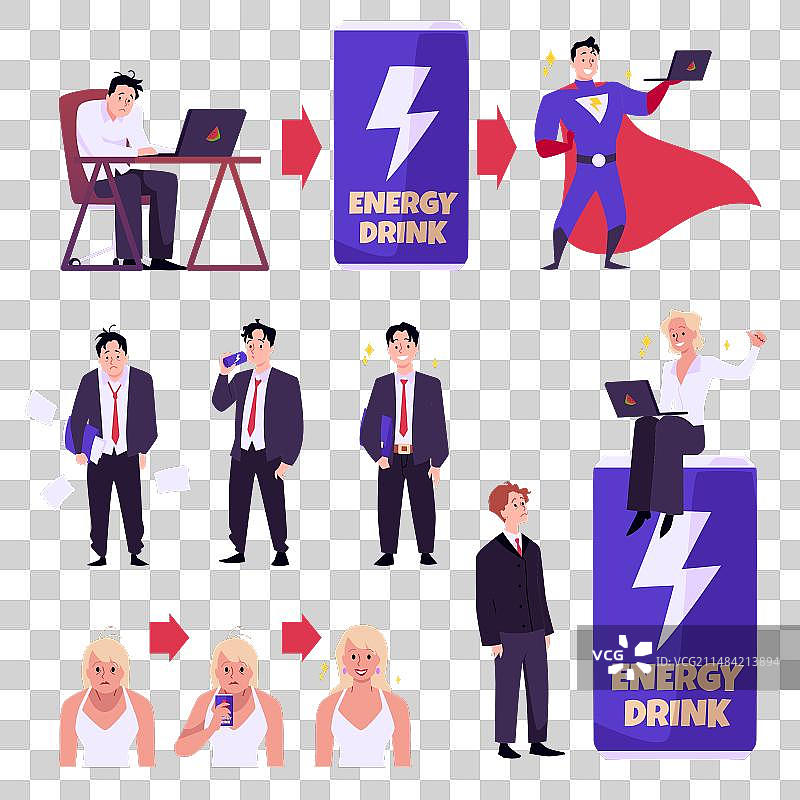 疲惫的男人和精力充沛的人们图片素材