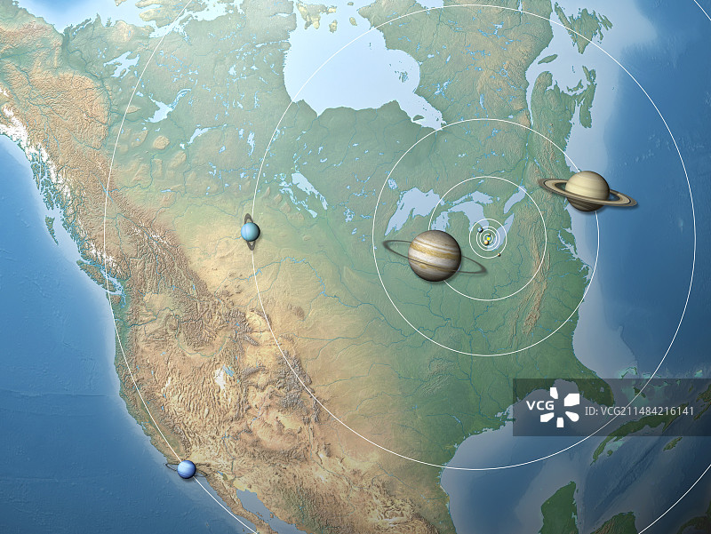 太阳系与北美洲对比图片素材