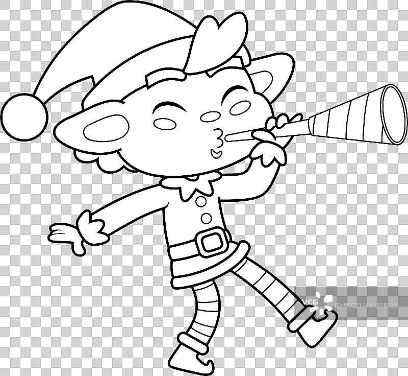 可爱圣诞精灵卡通角色轮廓图片素材