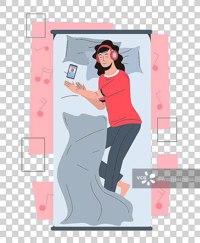 女孩在床上听音乐图片素材