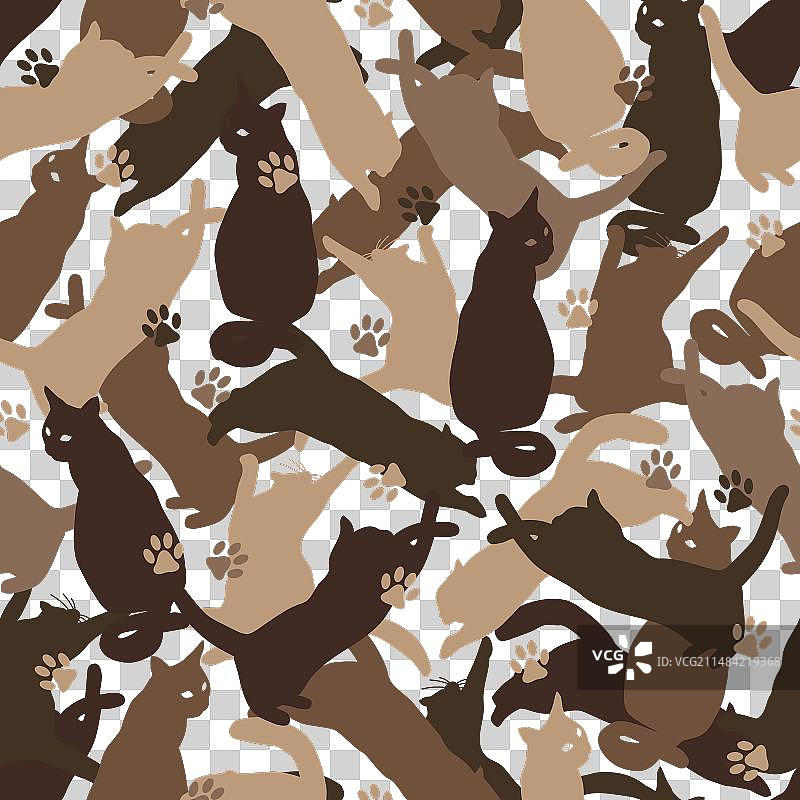 带有猫剪影的棕色迷彩图案图片素材