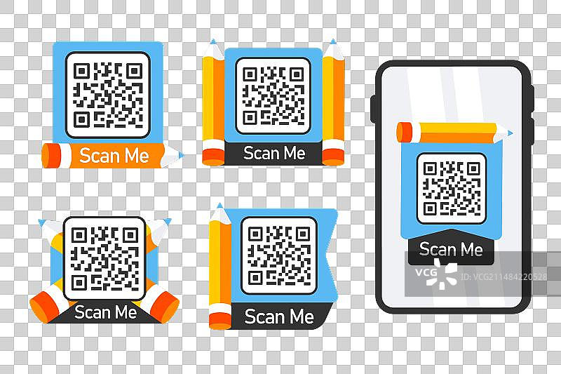 带铅笔的二维码贴纸合集图片素材