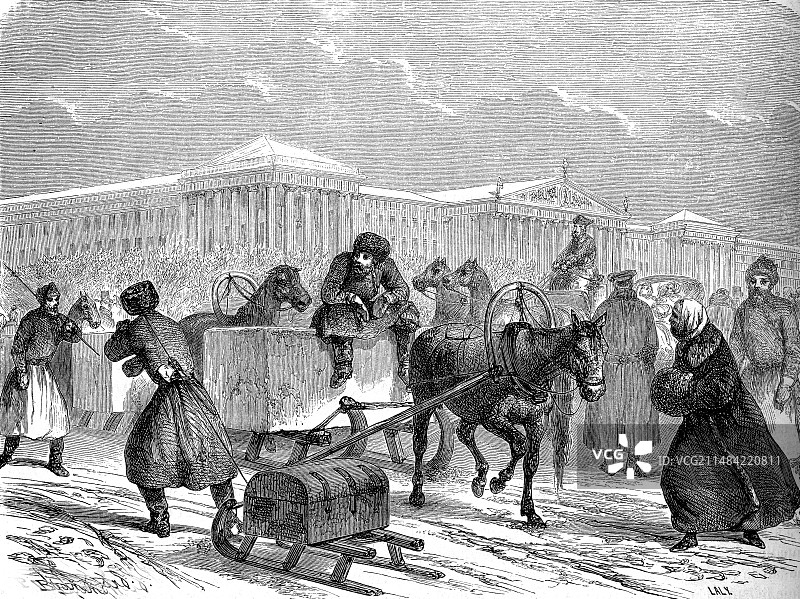 19世纪冰块运输，俄罗斯图片素材