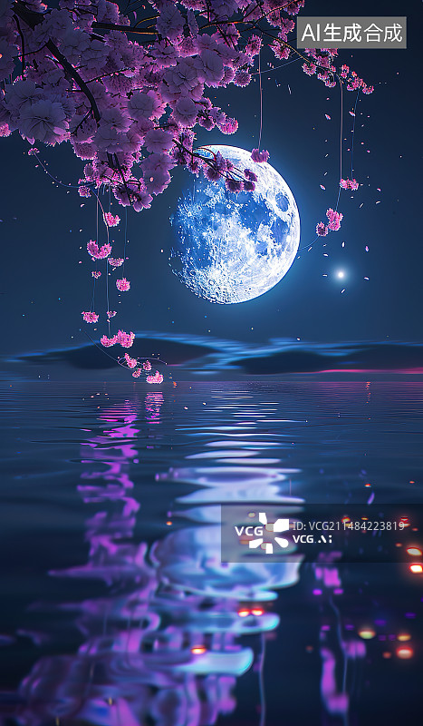 【AI数字艺术】夜晚月亮对天空的特写镜头图片素材
