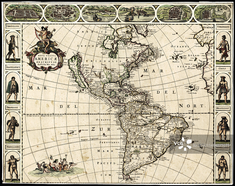 1660年美洲地图图片素材