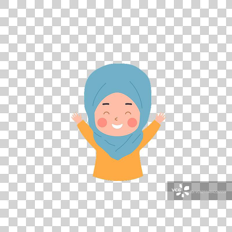 戴着头巾举起双臂的欢笑小女孩图片素材