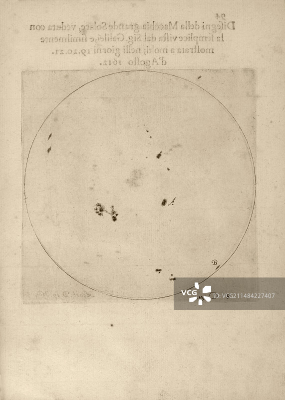 伽利略在1613年对太阳黑子的观测图片素材