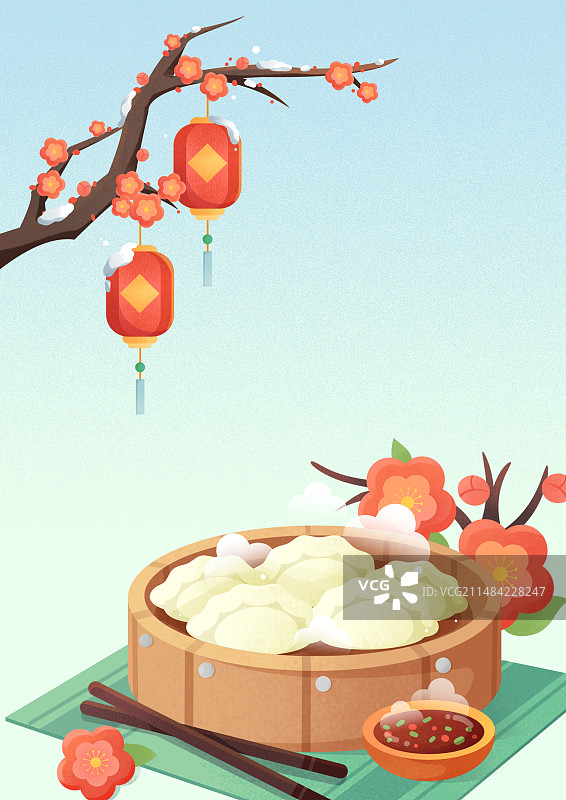 中国风春节龙年手绘肌理插画海报图片素材