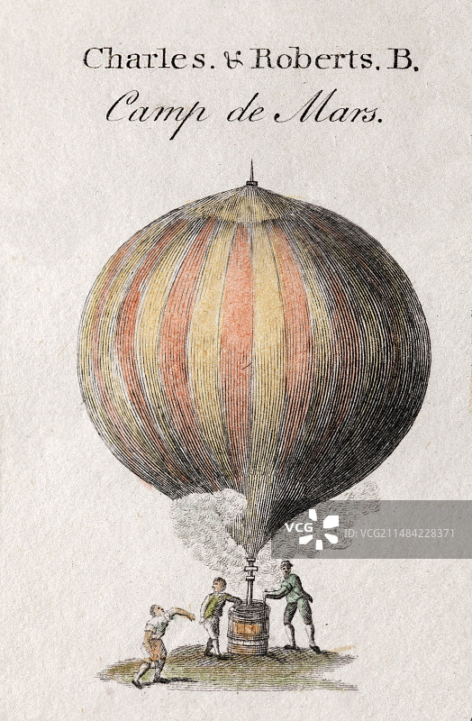 查尔斯和罗伯茨的热气球，1783年图片素材