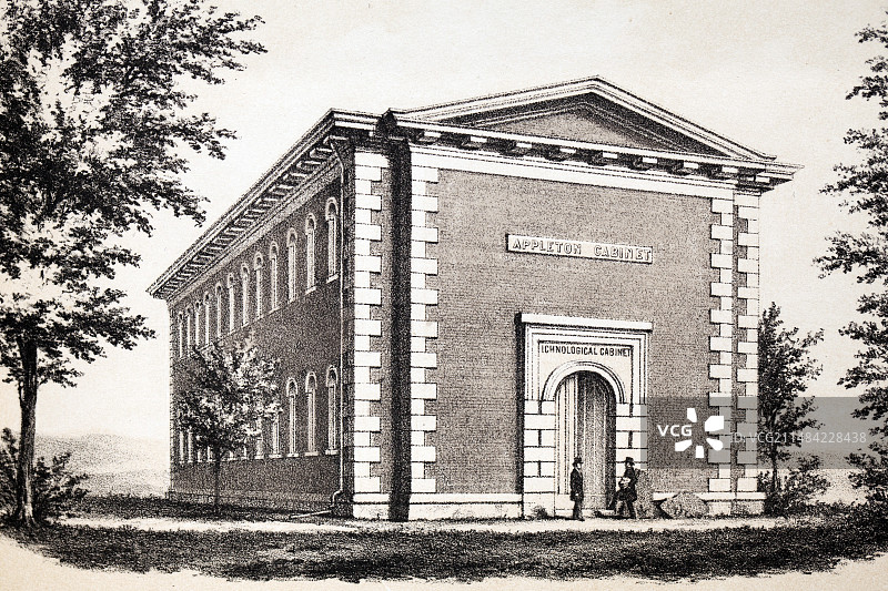 1858年，阿普尔顿陈列柜中的恐龙足迹图片素材