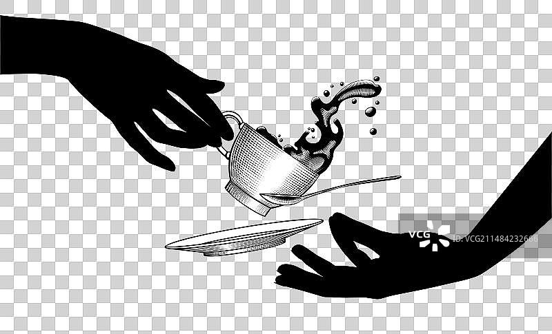 女人手拿飞溅的咖啡杯图片素材