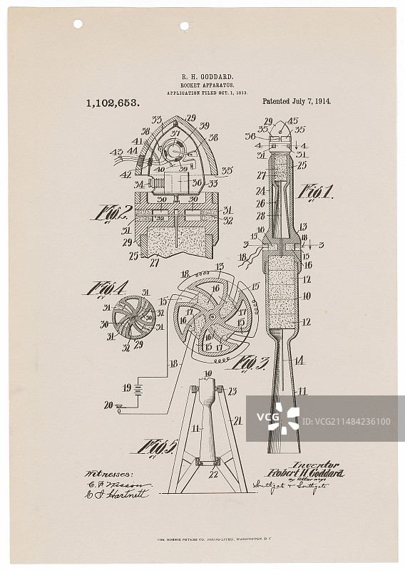 戈达德火箭1914年设计与专利图片素材