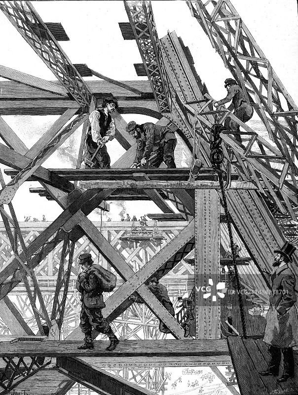 巴黎建造中的埃菲尔铁塔图片素材