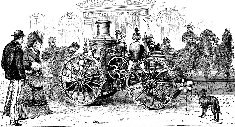 19世纪蒸汽消防泵图片素材