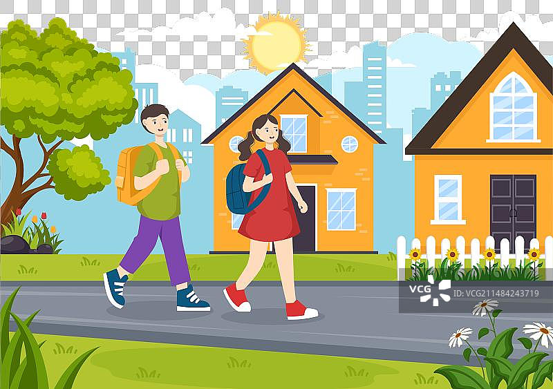 学生放学后离开学校建筑图片素材