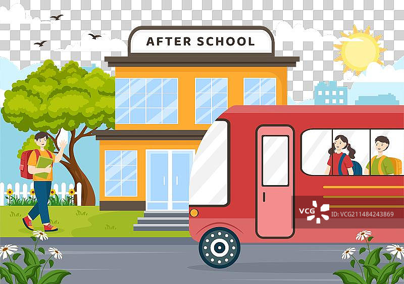 学生放学后离开学校建筑图片素材