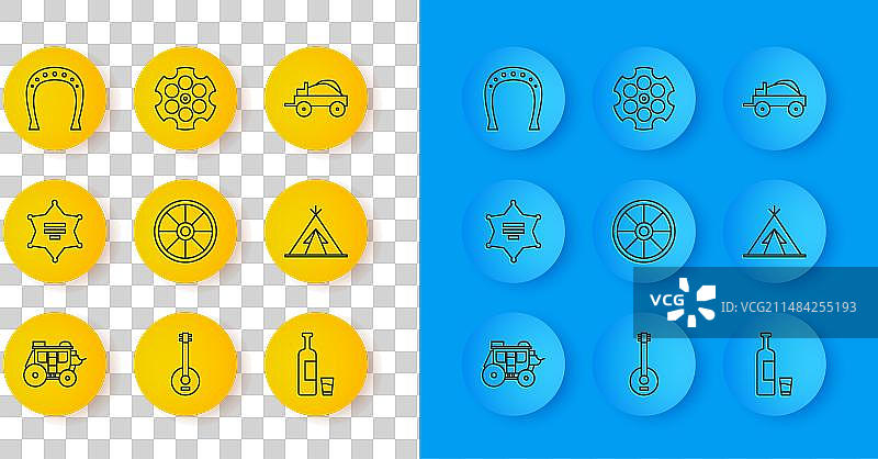 线条西部驿站六角星警长图片素材