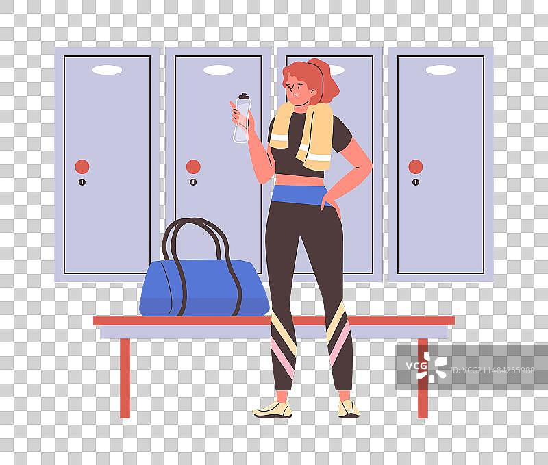 身穿运动服，肩搭毛巾的年轻女人图片素材