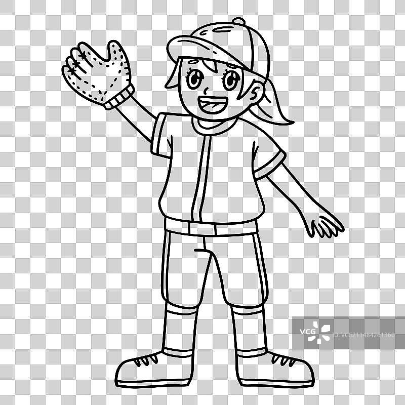 棒球女孩投手挥手着色插画图片素材