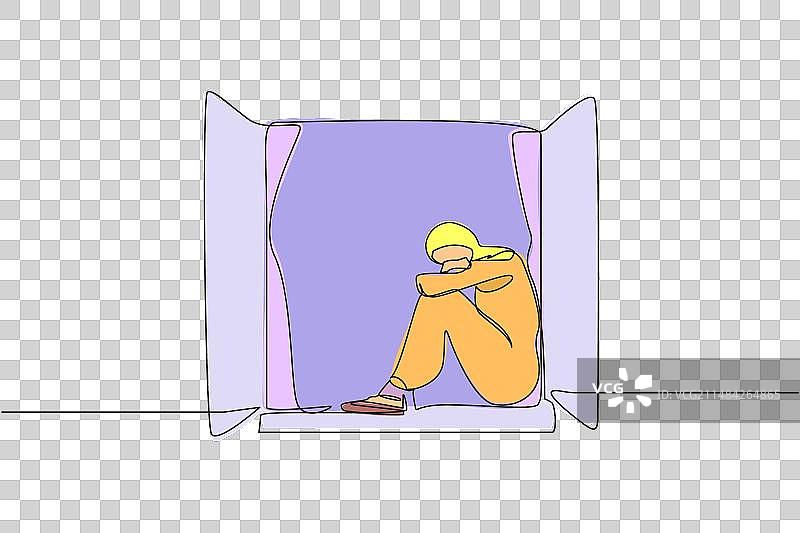 绝望的年轻阿拉伯人单线画图片素材