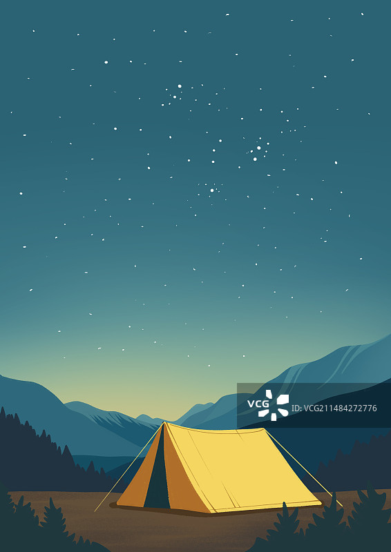 露营帐篷户外过夜野营户外风景扁平风插画图片素材