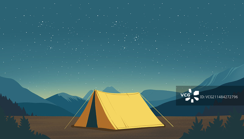 露营帐篷户外过夜野营户外风景扁平风插画图片素材