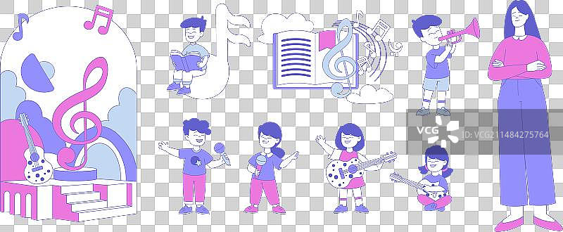 女老师和孩子上音乐课图片素材