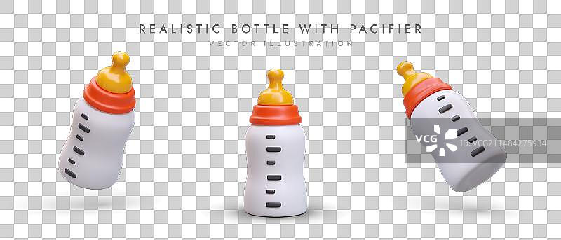 带奶嘴和刻度的逼真婴儿奶瓶图片素材
