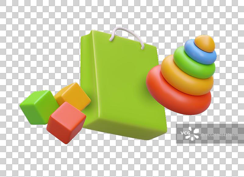 装满彩色3D教育玩具的购物袋图片素材