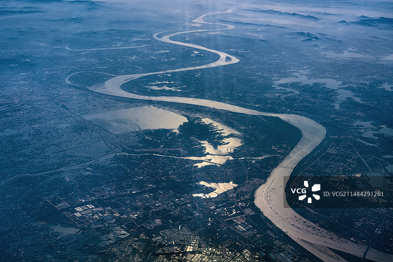 中国第一大河 长江中游武汉黄冈鄂州段两岸 高空航拍图片素材