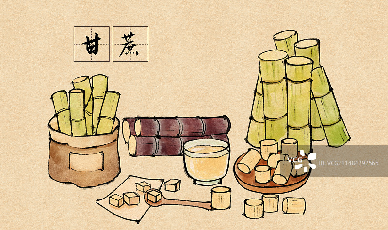 甘蔗国风插画图片素材