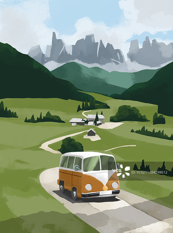 美丽的旅行自然风光插画图片素材