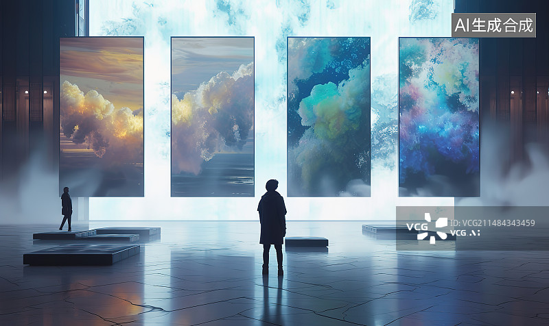 【AI数字艺术】站在瓷砖地板上的女人的后视图图片素材