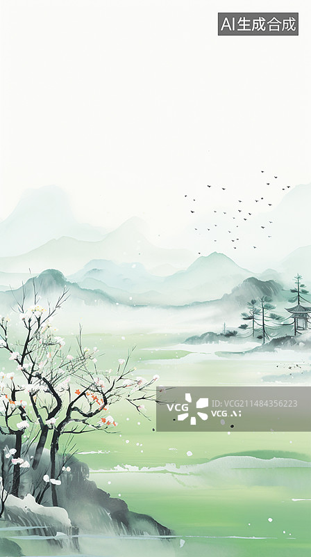 【AI数字艺术】中国水墨山水背景图片素材