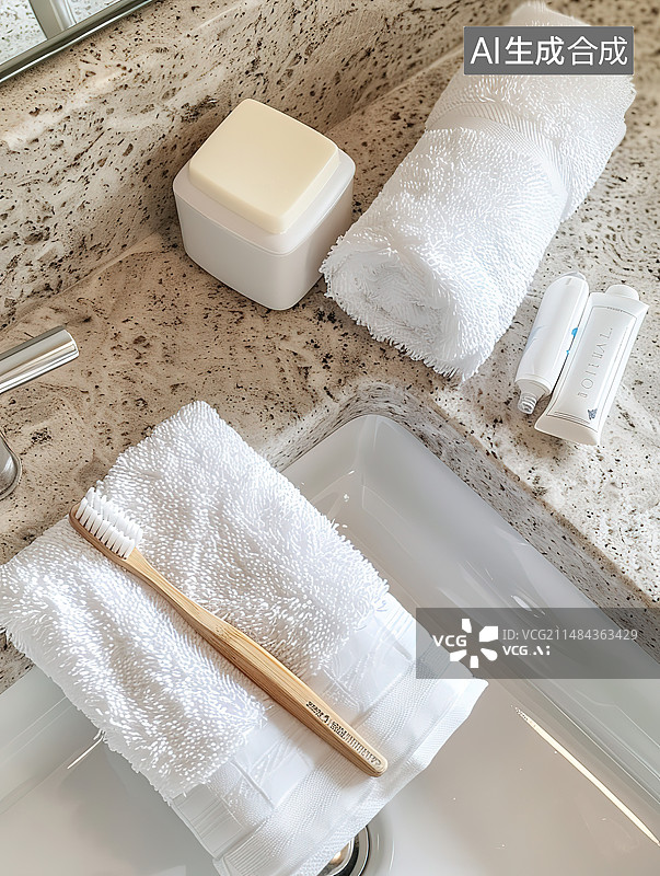 【AI数字艺术】厨房水槽中的毛巾和肥皂的高角度视图图片素材