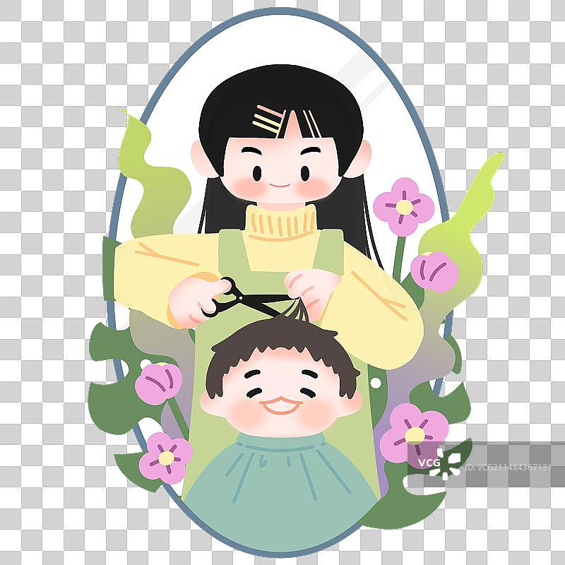 龙抬头亲子理发图片素材