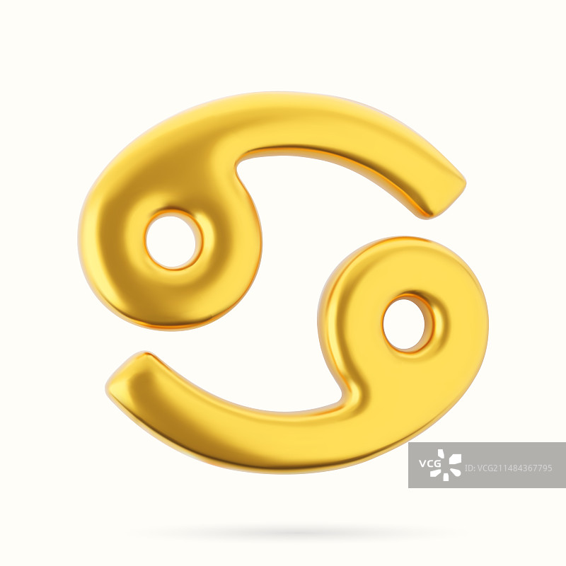 3D金色十二星座标志：巨蟹座，白色背景图片素材