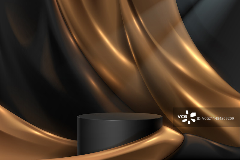 金色纺织背景黑色讲台图片素材
