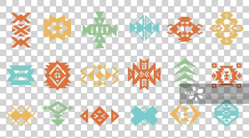 阿兹特克纳瓦霍风格图案集合，西南艺术符号图片素材