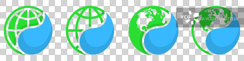 绿色地球仪图标，蓝色水域图片素材