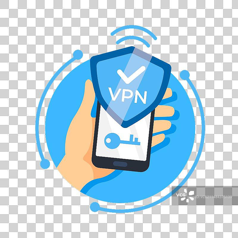 手持带有盾牌图标的智能手机图片素材