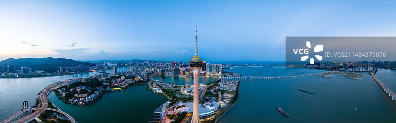 2023.10.1国庆航拍澳门新葡京以及附近金融区、南湾湖、澳门塔全景图图片素材